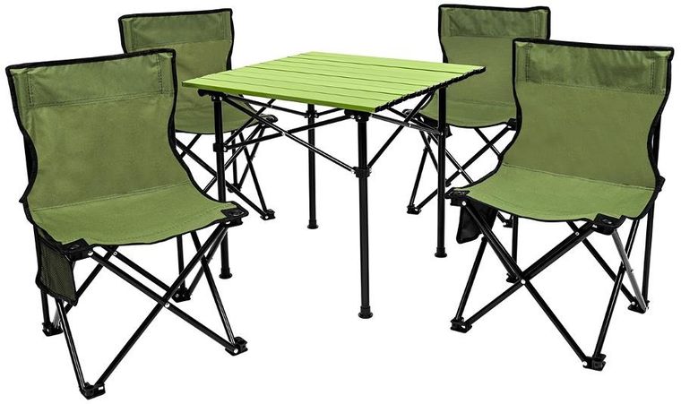 Enero Camp, zestaw turystyczny, 5w1, stolik i 4 krzesła, zielony