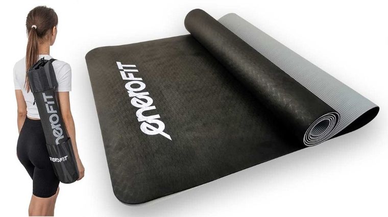 Enero Fit, antypoślizgowa mata do jogi TPE, czarno-szara