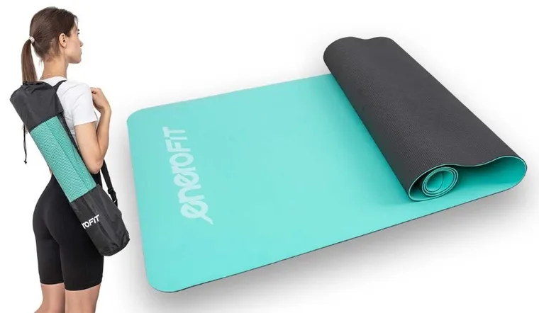 Enero Fit, antypoślizgowa mata do jogi TPE, miętowo-szara