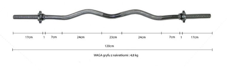 Enero Fit, gryf lekko łamany, 120 cm, ⌀25,4