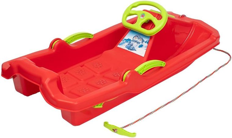 Enero, sanki plastikowe z hamulcem i kierownicą, Adaś, 84-43-25 cm, czerwone