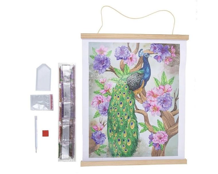 Epee, Crystal Art, plakat z mozaiką diamentową, Paw i piwonia, 35-45 cm