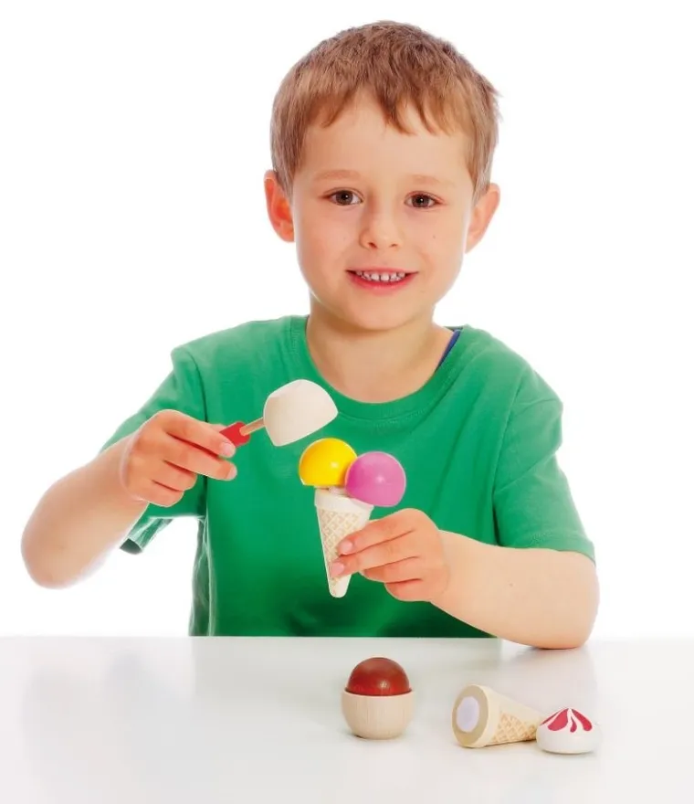 Erzi, drewniany zestaw do serwowania lodów