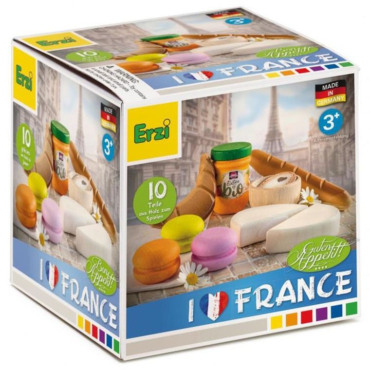 Erzi, Francja, zabawa w kuchnię, drewniane produkty spożywcze, 10 elementów