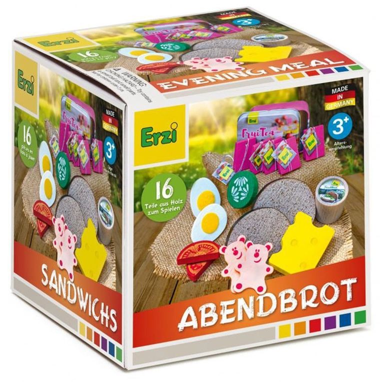 Erzi, Kolacja, zabawa w gotowanie, drewniane produkty spożywcze, 16 elementów