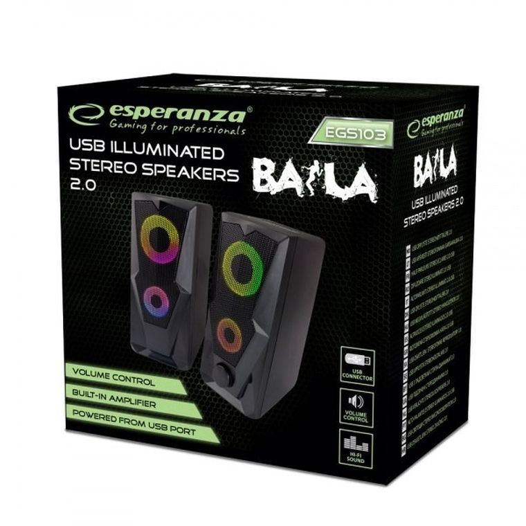 Esperanza, Głośniki 2.0 USB Led Rainbow Baila Egs103