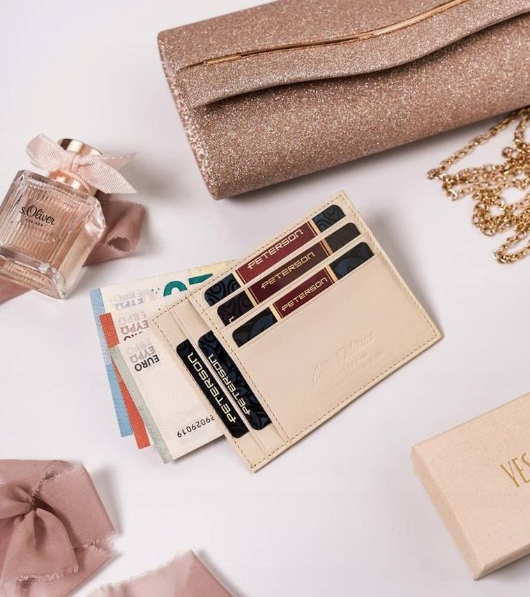 Etui na dokumenty, beżowe, skórzane, Peterson