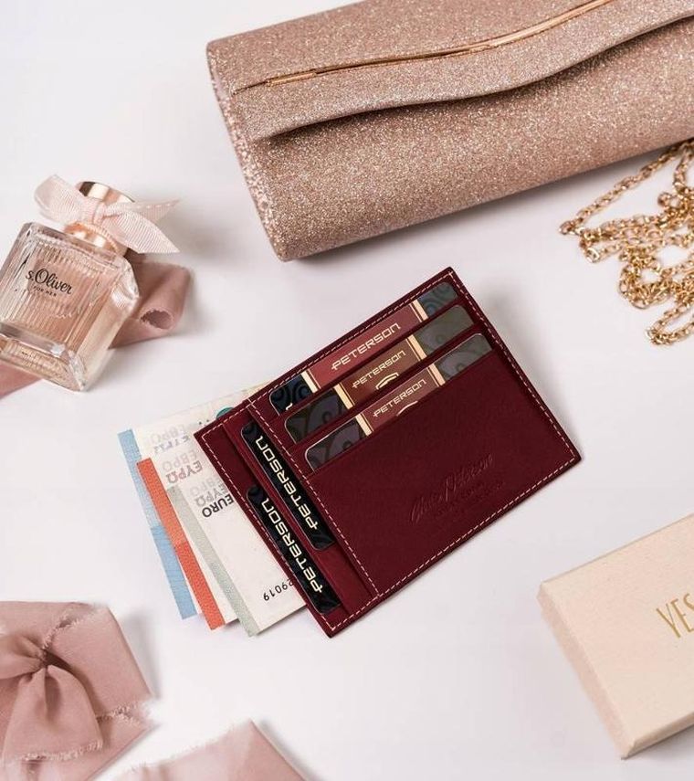 Etui na dokumenty, bordowe, skórzane, Peterson