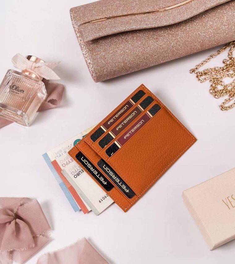 Etui na dokumenty, pomarańczowe, skórzane, Peterson