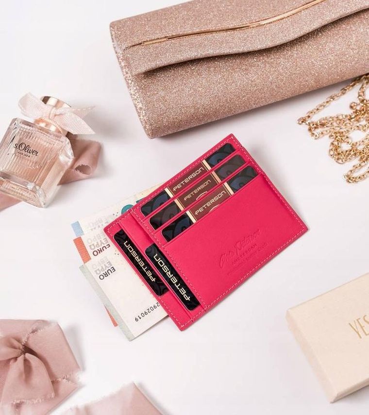 Etui na dokumenty, różowe, skórzane, Peterson