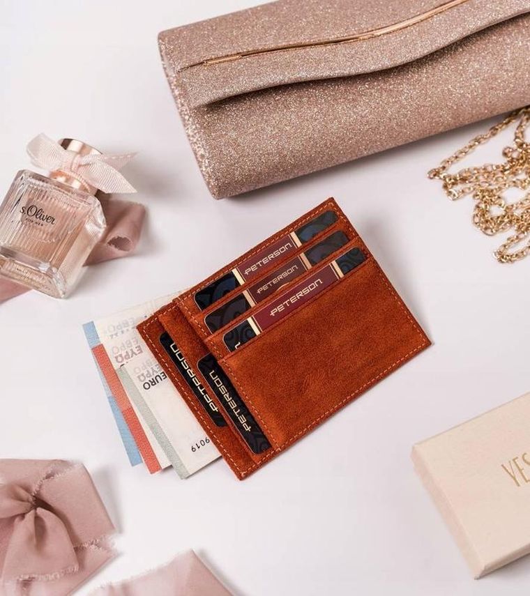 Etui na karty, brązowe, skórzane, Peterson