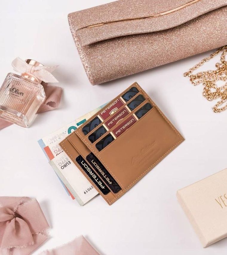 Etui na karty, brązowe, skórzane, Peterson