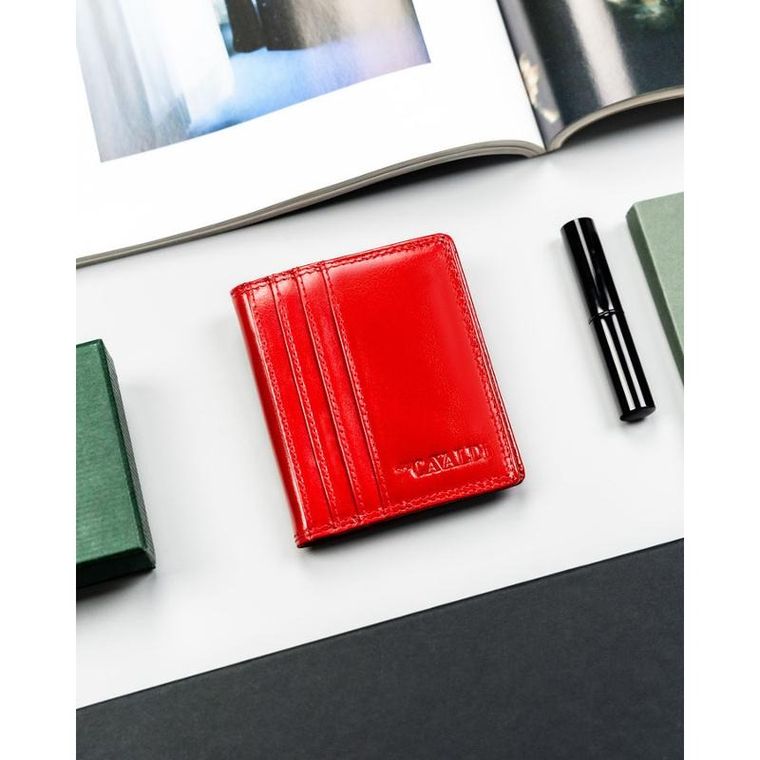 Etui na karty, czerwone, skórzane, RFID, 4U Cavaldi