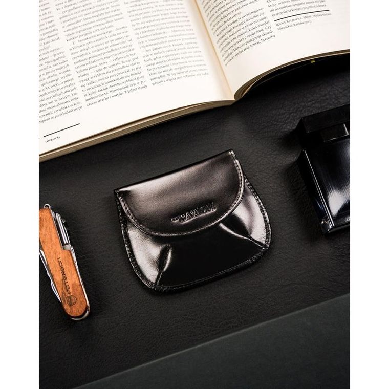 Etui na klucze z portmonetką, czarne, skórzane, 4U Cavaldi