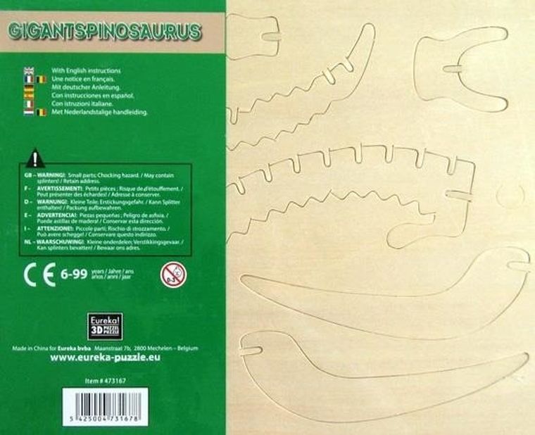 Eureka! Gepetto, Gigantspinozaur, drewniana łamigłówka, puzzle 3D