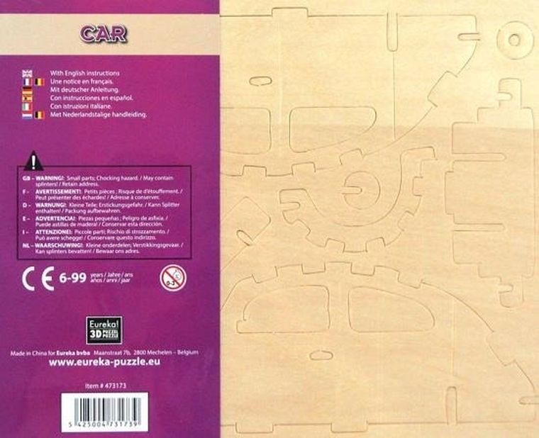 Eureka! Gepetto, Samochód, drewniana łamigłówka, puzzle 3D