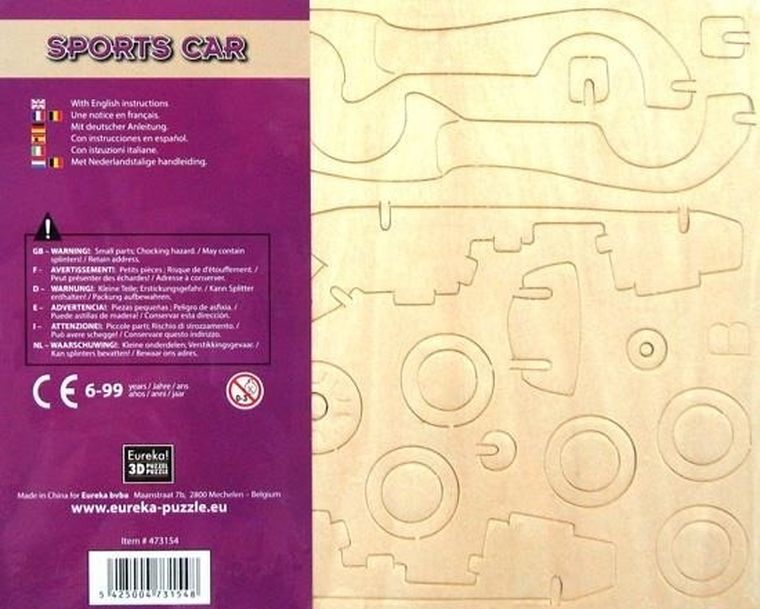 Eureka! Gepetto, Samochód sportowy, drewniana łamigłówka, puzzle 3D