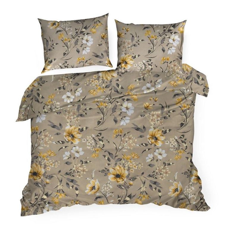 Eurofirany, komplet pościeli bawełnianej, Emy, 140-200 cm, ciemnobeżowy