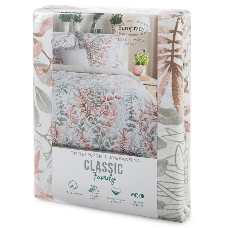 Eurofirany, komplet pościeli bawełnianej, Freesia, 140-200 cm, pudrowy róż