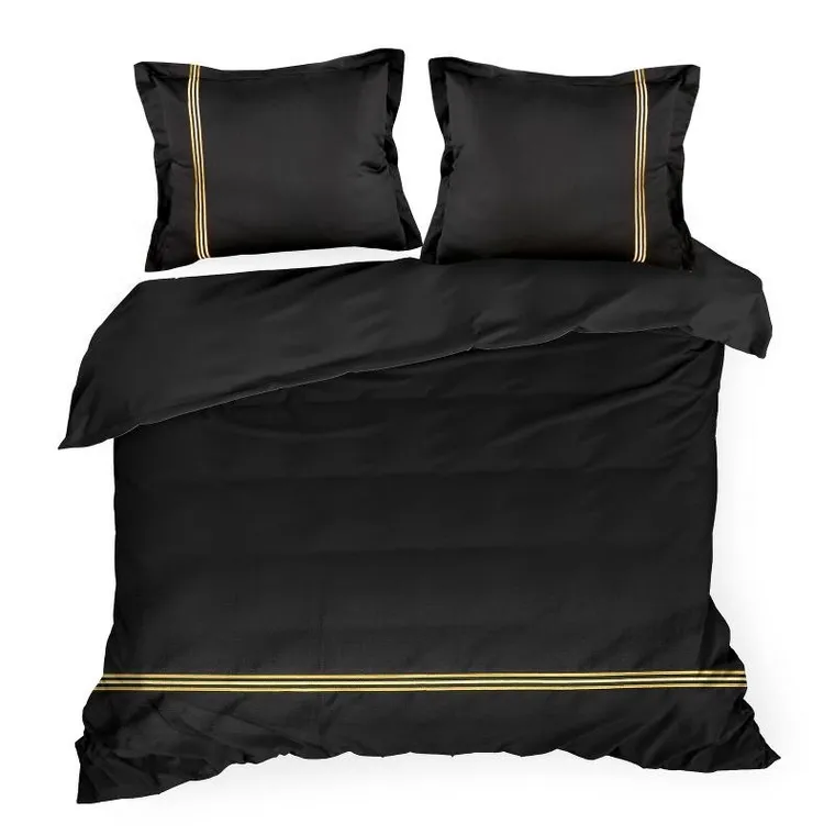 Eurofirany, komplet pościeli, haft, 160-200 cm, 2-70-80 cm, czarny