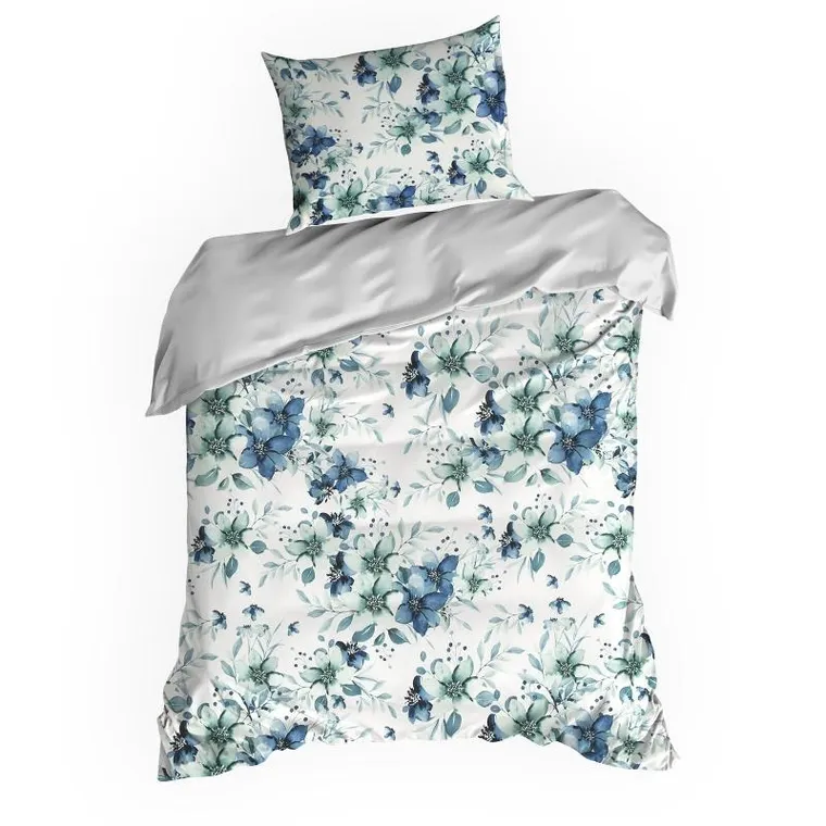 Eurofirany, komplet pościeli satynowej, Spring, 140-200 cm, niebieski