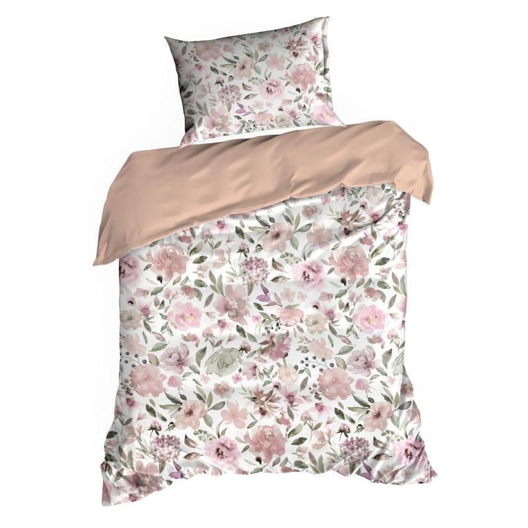 Eurofirany, komplet pościeli satynowej, Spring, 140-200 cm, różowy