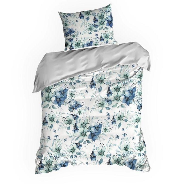Eurofirany, komplet pościeli satynowej, Spring, 160-200 cm, niebieski
