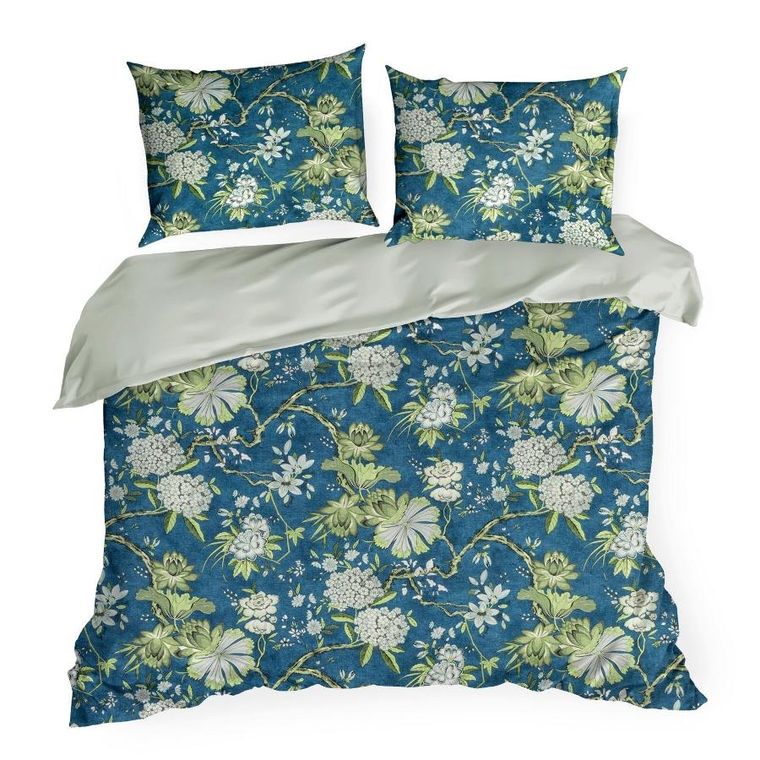 Eurofirany, komplet pościeli satynowej, Spring, 160-200 cm, niebieski