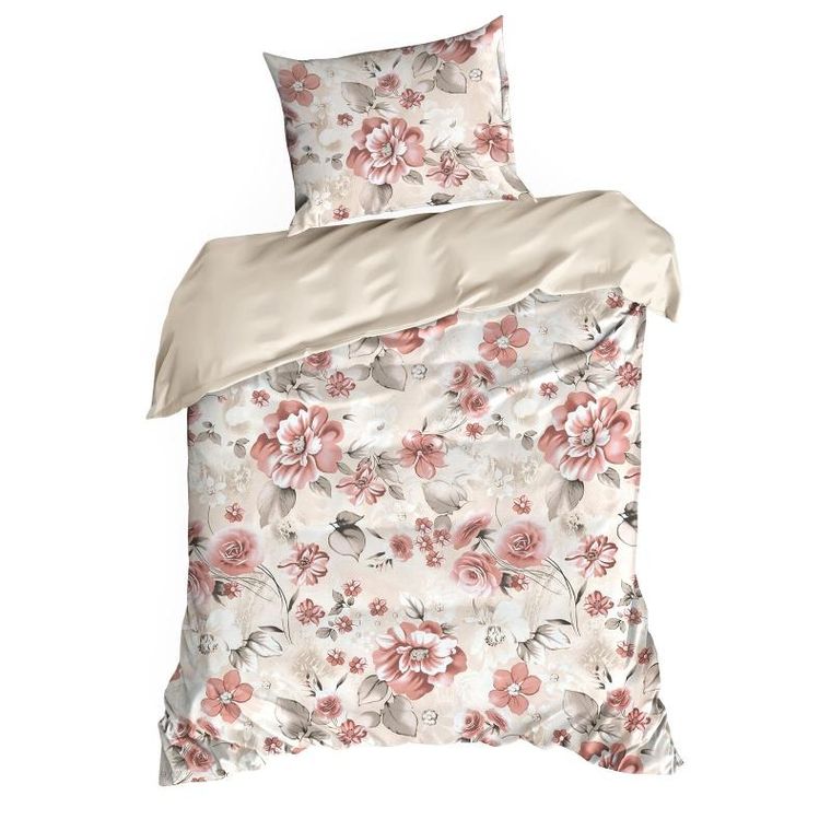 Eurofirany, komplet pościeli satynowej, Spring, 160-200 cm, pudrowy róż