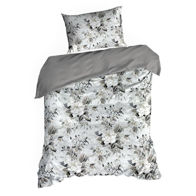 Eurofirany, komplet pościeli satynowej, Spring, 160-200 cm, srebrny