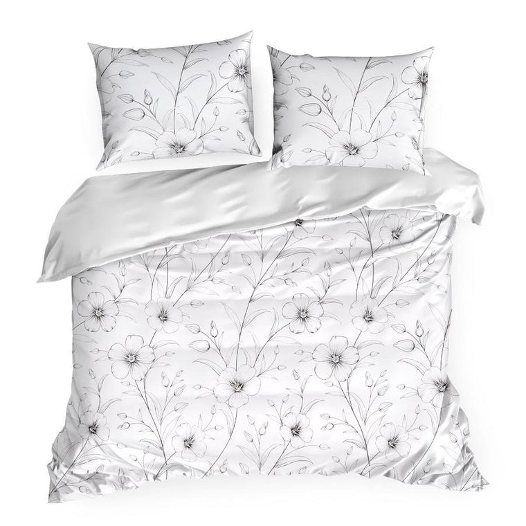 Eurofirany, komplet pościeli satynowej, Spring, 220-200 cm, biały