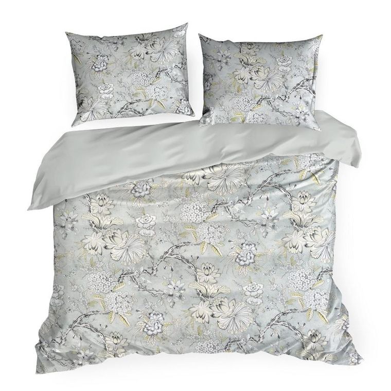 Eurofirany, komplet pościeli satynowej, Spring, 220-200 cm, jasnostalowy