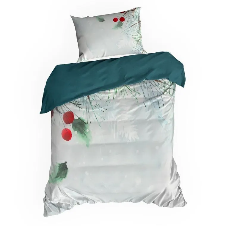 Eurofirany, komplet pościeli świątecznej Robin, 220-200 cm, jasnoszary