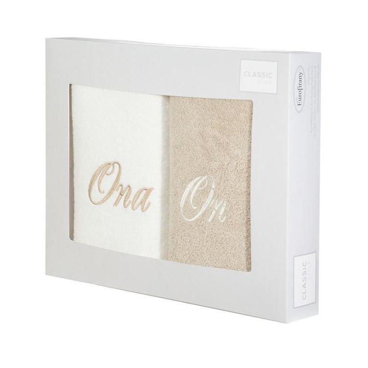 Eurofirany, komplet ręczników, 2 szt., on ona, 50-90 cm, kremowy