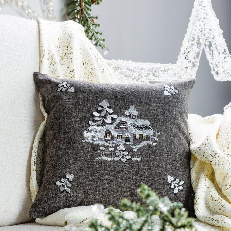 Eurofirany, poszewka świąteczna, 45-45 cm, stalowy