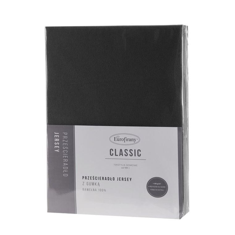 Eurofirany, prześcieradło jersey, 240-220-30 cm, czarny
