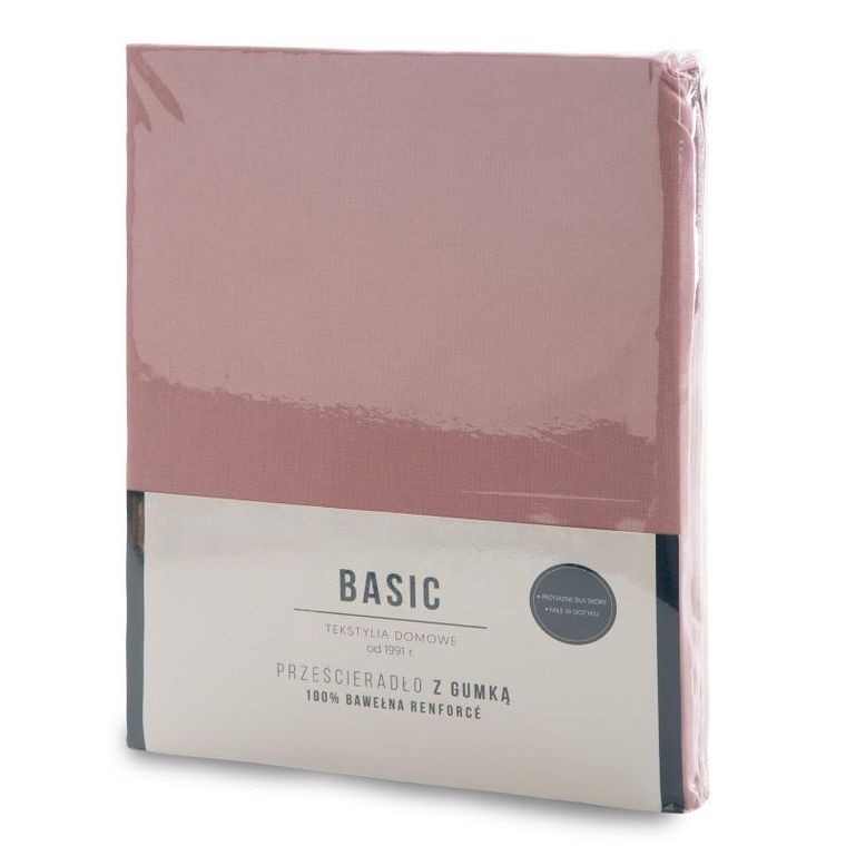 Eurofirany, prześcieradło z gumką, basic, 220-200-30 cm, pudrowy róż