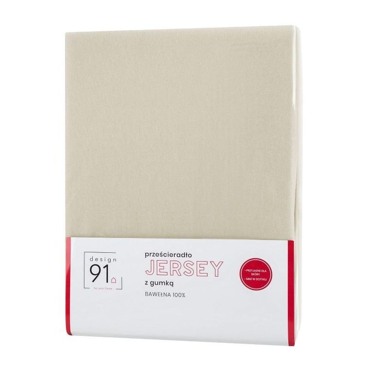 Eurofirany, prześcieradło z gumką, jersey D91, 90-200 cm, wys. 25 cm, beżowy