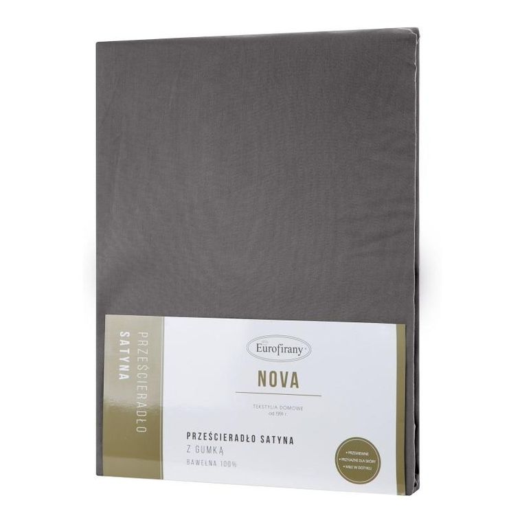 Eurofirany, prześcieradło z gumką, Nova, 160-200 cm, wysokość 30 cm, stalowy