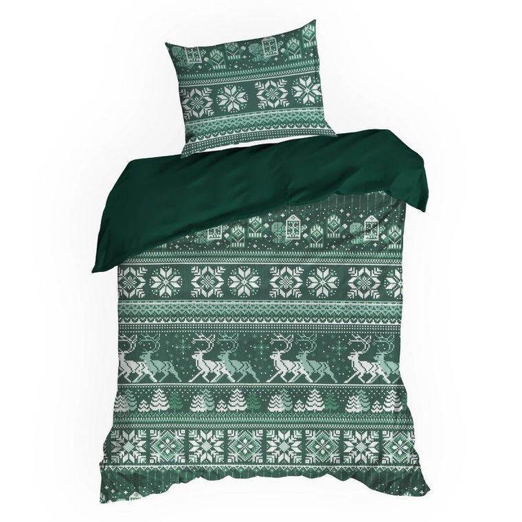 Eurofirany, świąteczny komplet pościeli, Clover, 140-200 cm, ciemnozielony