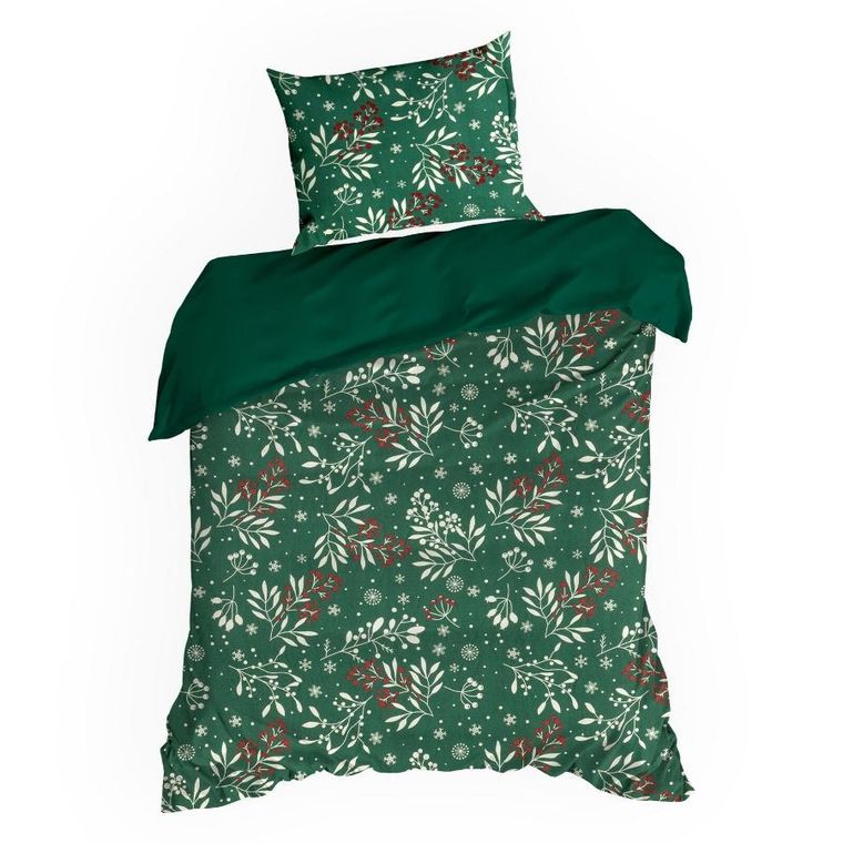 Eurofirany, świąteczny komplet pościeli, Cristian, 160-200 cm, butelkowy zielony
