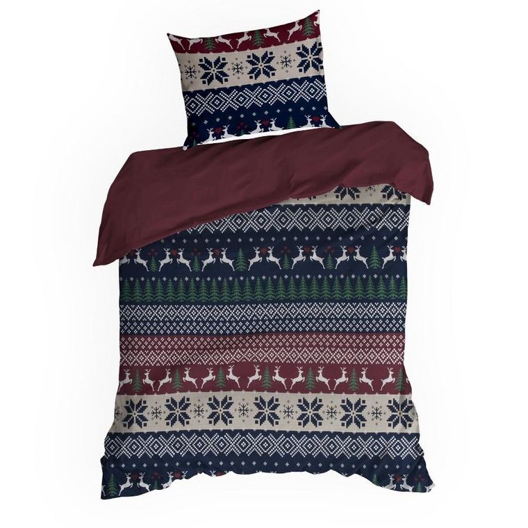 Eurofirany, świąteczny komplet pościeli, Skandy, 160-200 cm, granatowy