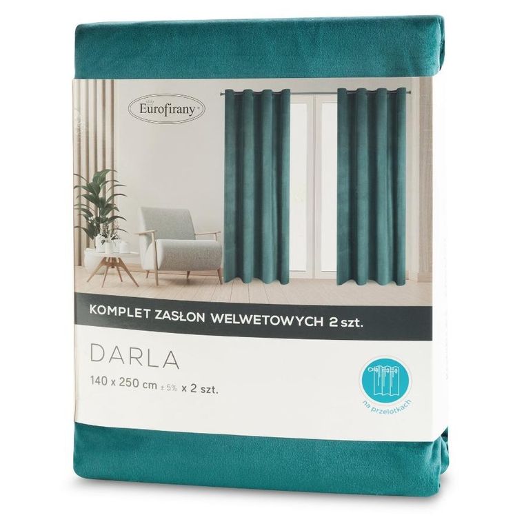 Eurofirany, zasłona gotowa, Darla, 140-250 cm, ciemnoturkusowy