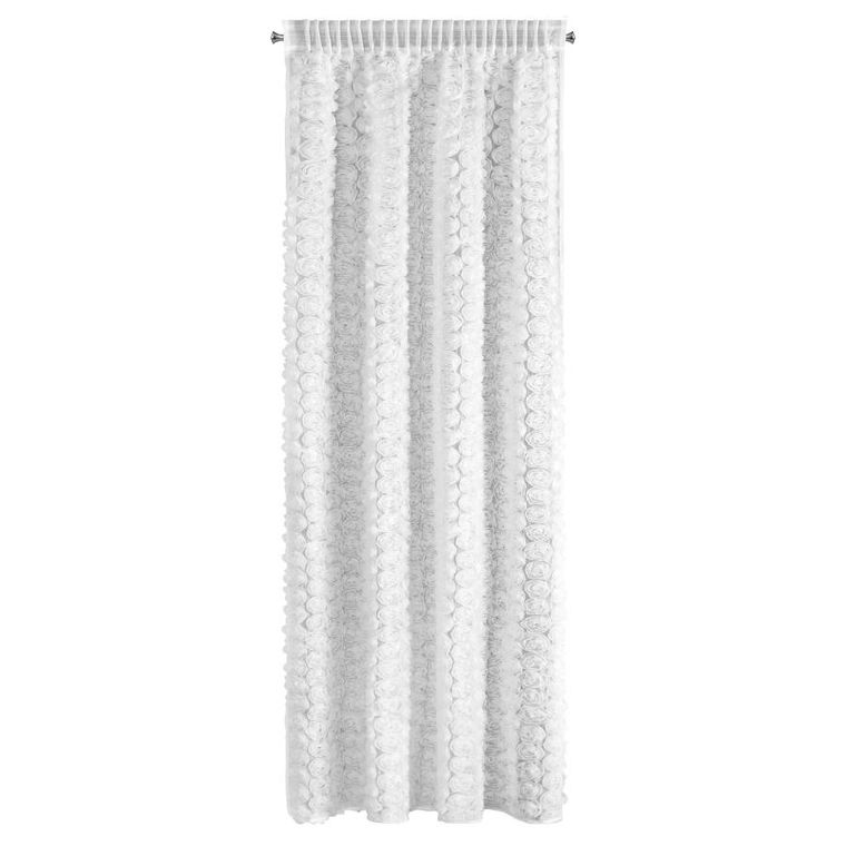 Eurofirany, zasłona gotowa, Roses, na taśmie, 140-270 cm, biały