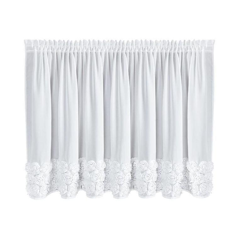 Eurofirany, zasłona gotowa, Roses, na taśmie, 150-90 cm, biały