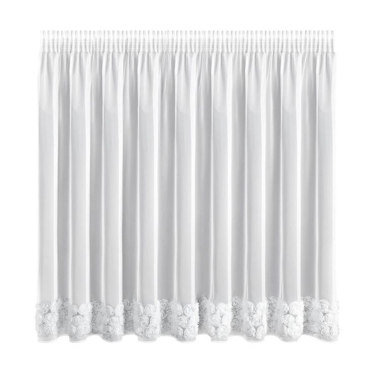 Eurofirany, zasłona gotowa, Roses, na taśmie, 350-160 cm, biały