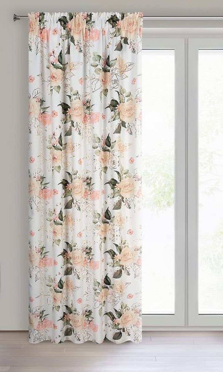 Eurofirany, zasłona zaciemniająca gotowa, na taśmie, Rose, 135-270 cm, biały