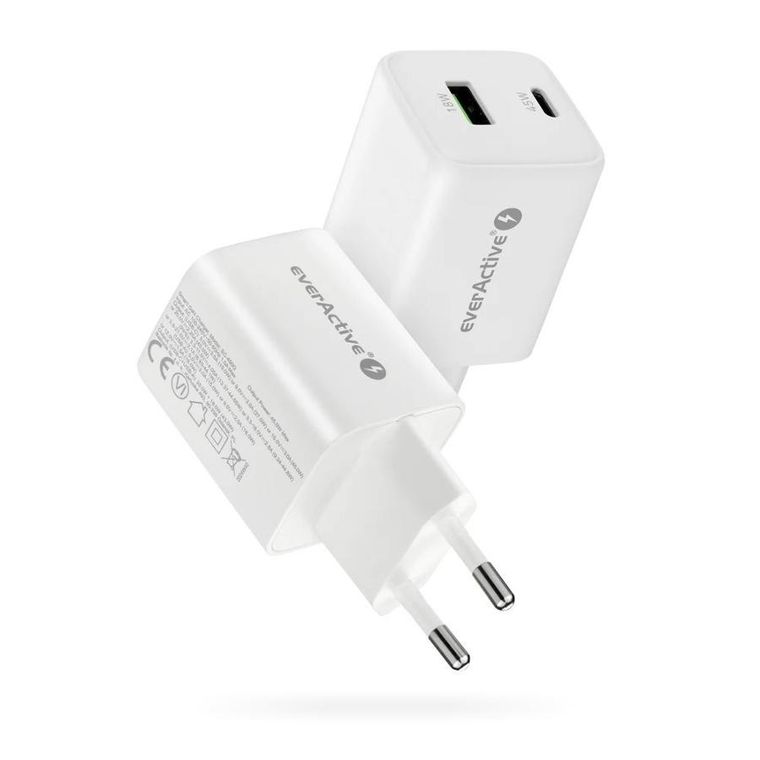Everactive, ładowarka sieciowa, GAN 1xUSB, 1xUSB-C, QC 4.0, 45W, biała, SC-450Q