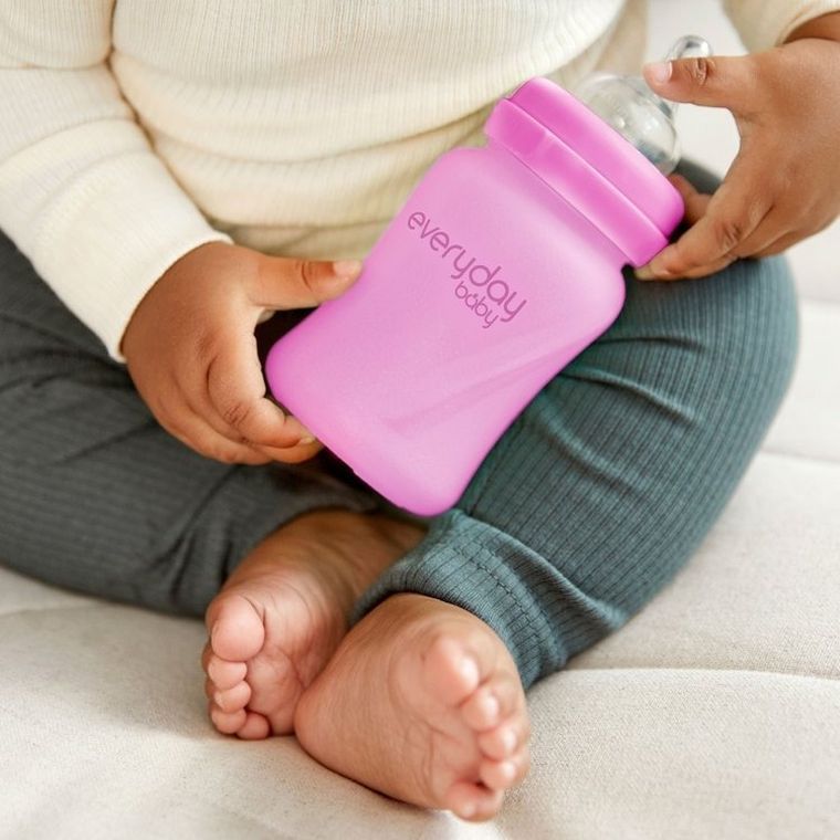 Everyday Baby, butelka szklana reagująca na temperaturę, wiśniowa, 2m+, 150 ml