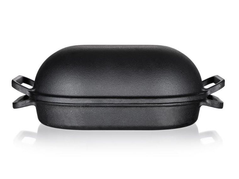 Excellent, brytfanna żeliwna, owalna z pokrywką, czarna, 39-26-14 cm, 3 + 4 l